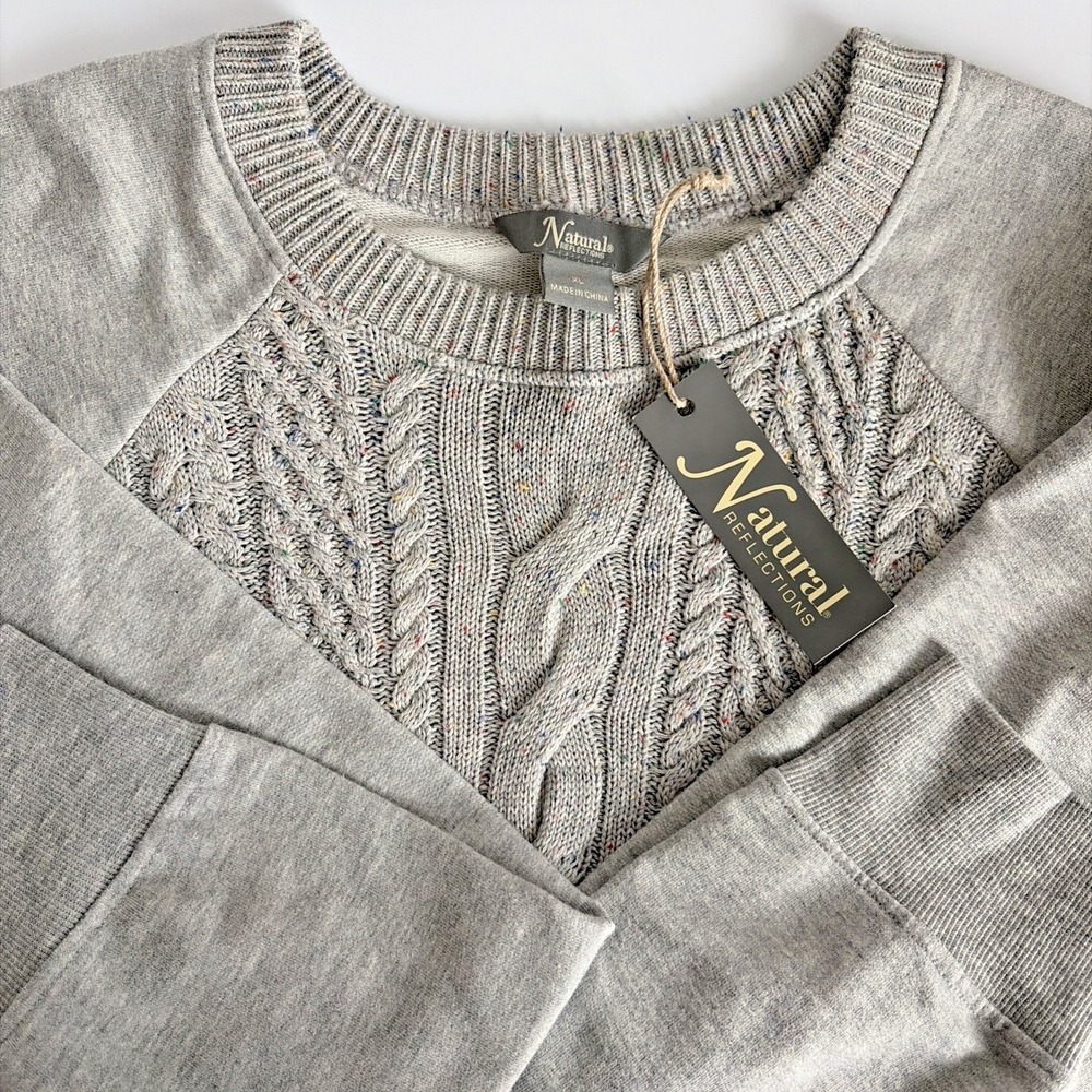NWT Gray Natural Reflections Women's Cable Knit Sweatshirt‎ L